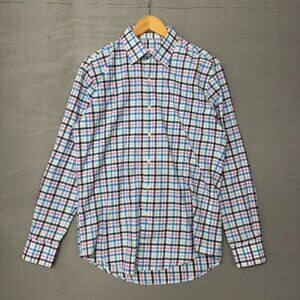 Peter Millar Multicolor Blue Plaid Button Up Collared Dress Shirt Medium‎